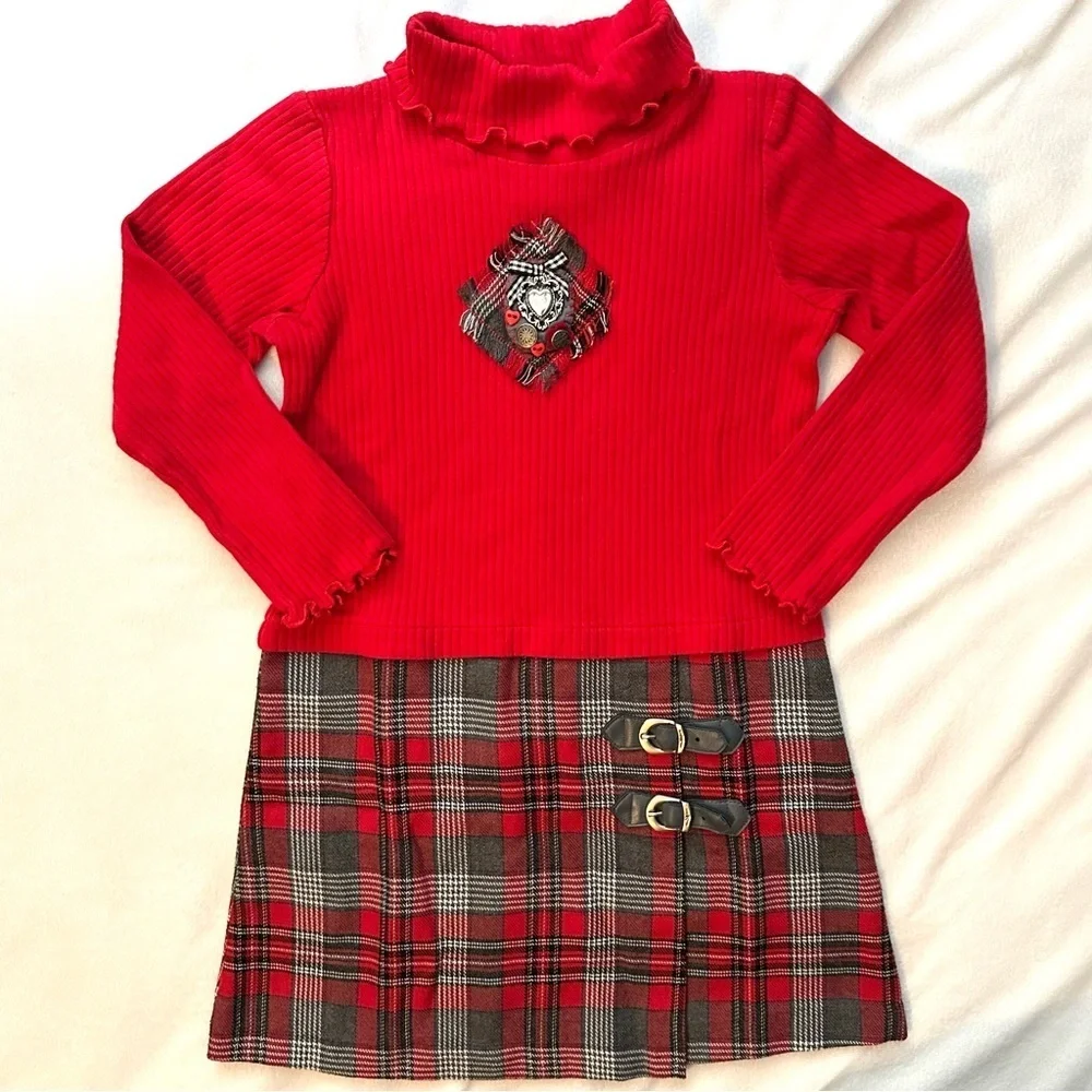 Vintage Good Lad Philadelphia Turtleneck Plaid Dress Girls 6 Red Black Gray